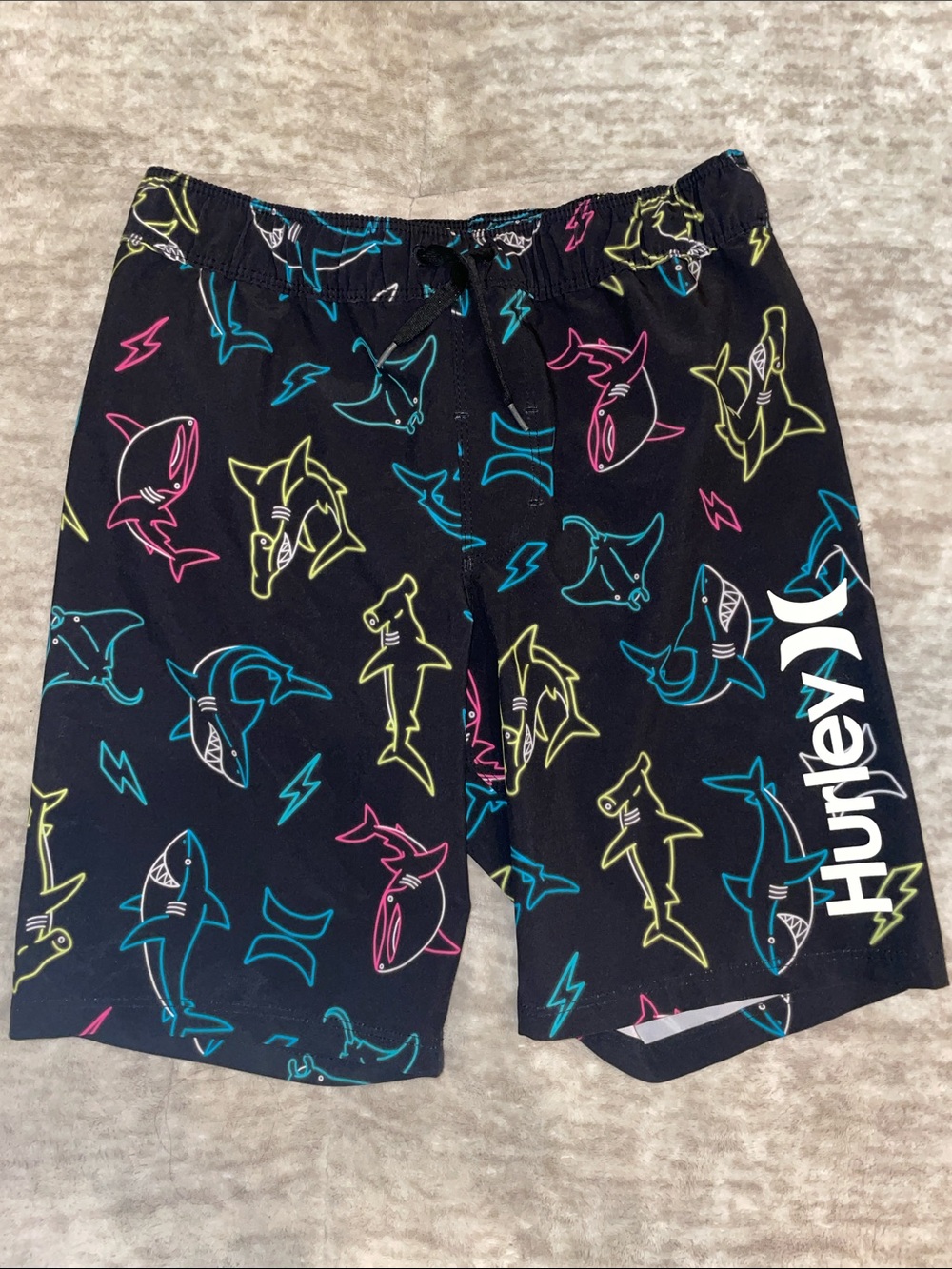 Hurley Black Swim Shorts with Neon Shark Print